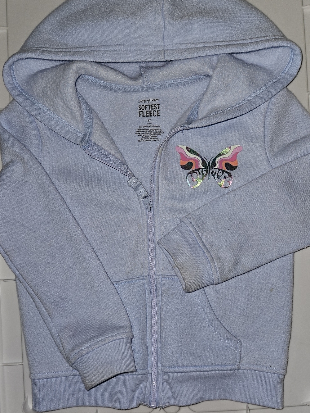 jumping beans Light Blue Fleece Zip Hoodie with Colorful Butterfly